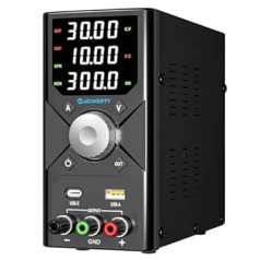 JESVERTY SPS-3010X DC Power Supply Variable 30V 10A Adjustable Switching Regulated DC Desktop Power Supply with High Precision 4 Digit LED Display, 5 Memory Slots, Desktop Power Supply