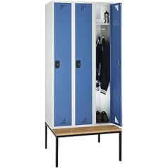 EUROKRAFT | pro | Multipurpose and Wardrobe | with Bench | 3 Compartments | Width 900 mm | Doors Brilliant Blue