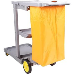 3-Tier Plastic Janitorial Cart, Multifunctional Commercial Cleaning Trolley with Cover, Large Capacity, Easy to Move, for Hotels, Airports