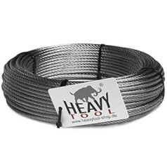 HEAVYTOOL stiepļu trose nerūsējošais tērauds 8 mm 7 x 19 mīksts/elastīgs (10 m kā jostasvieta) V4A AISI 316 BL: 36,370 kN nerūsējošā tērauda trose tērauda trose Tērauda stiepļu kabelis