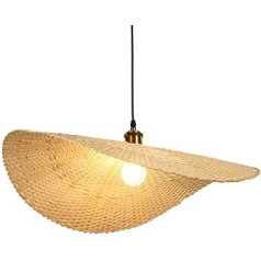 CWVYKNP Woven Ceiling Light Cover Rattan Lampshade French Style Dining Room Hanging Light 1-Light Bamboo Semi-Flush Ceiling Mount Fixture, Cream Hanging Lamp Fixture for Kitchen Living Room