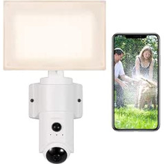 ISSELEC Floodlight Camera Viedā drošības kamera ar LED prožektoru, 1080P prožektoru kamera, saderīga ar Alexa un Google Assistant, ūdensizturīga, kustības noteikšana, garāža, pagalms