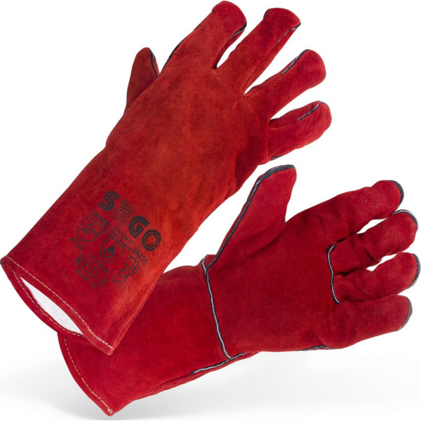 Красные защитные рабочие перчатки из воловьей кожи