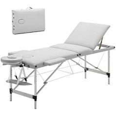 Mondeer „Mondeer“ sulankstomas masažo stalas, mobilioji terapinė lova, lengvas masažo stalas, 3 zonos su reguliuojamo aukščio aliuminio pėdomis, balta