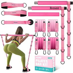 Pilates Bar Kit ar Widerstandsbändern, Pilates Workout Equipment für Beine, Hüfte, Taille, Arm, Kniebeugen Übungsgeräte für Heimtraining, verstellbare 3-teilige Pilates-Stange Kit für Frauen & Männer