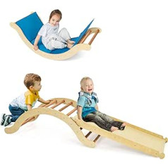 COSTWAY „trys viename“ vaikiškų laipiojimo kopėčių rinkinys, medinė laipiojimo arka, laipiojimo trikampis su apverčiama laipiojimo ir slydimo rampa, mažylio čiuožimo kopėčių žaidimų rinkinys, skirtas naudoti viduje ir lauke