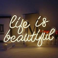 Dzīve ir skaista Neona zīme Balta LED Neona gaismas burti Gaismas izkārtne guļamistabai, ballītei, kāzu sienas dekors Dāvanas meitenēm ar USB barošanu