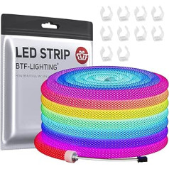 BTF-LIGHTING WS2811 RGB Adresējama 360 grādu apaļa tīkla neona LED sloksne 5M 50LEDs/M DC5V IP67 ūdensizturīgs neilona elastīgs Dream Colors gaitas gaismas efekts mājas dekorēšanai (tikai LED sloksne)