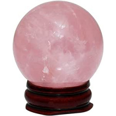 mookaitedecor Natūralaus rožinio kvarco krištolinis rutulys su mediniu stovu, gydomieji krištolo rutuliai, skirti Fengšui, meditacijai, reiki, čakrų balansavimui, gydymui, namų ir biuro dekoravimui, 60-65 mm