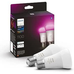 Philips Hue White and Color Ambiance Light Bulbs E27 Double Pack 2 x 800 lm 75 W