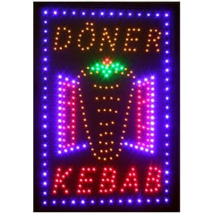 Döner Kebab LED zīmju mopsis spilgts un profesionāls augstas kvalitātes produkts Spēcīgs mirgojošs piekārtas ķēdes izmērs 60 cm x 38 cm x 2 cm