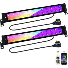 BOSITE RGB LED prožektori, komplektā 2 50 W Black Light UV ar tālvadības pulti, IP66 ūdensizturīgs RGB + UV prožektors āra, melnas gaismas lampa Glow Party ķermeņa krāsai dārza neona krāsa [enerģijas klase