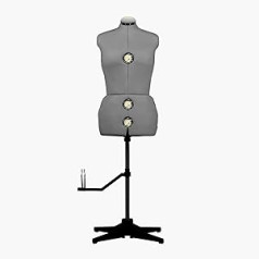 Siuvimo lėlė siuvėjų paroda, Reguliuojamo aukščio moteriškas ištraukiamas manekenas, krūtinės apimtis 36-44 eurai, ergonomiškas dizainas su dydžio fiksatoriais, 13 elementų, dydis SL (pilka)