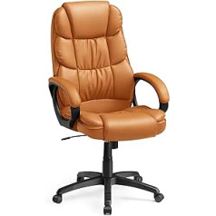 Biuro kėdė SONGMICS OBG024K01, žaidimų kėdė, vadovo kėdė, ergonomiška, pasukama ir reguliuojamo aukščio, su ratukais, karamelės ruda, 53 x 51 x (112-122) cm