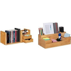 Relaxdays Bamboo Desk Organiser, 21 x 80.5 x 19 cm, Natural & Desk, 7 Compartments, Bamboo Organiser, Office, Kitchen, Bathroom, Table Organiser, H x W x D x 15 cm, Natural, 1 Piece