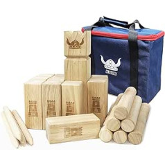 Jac & Mok Kubb Viking Game Set - Rubber Wood Throwing Game with Carry Bag