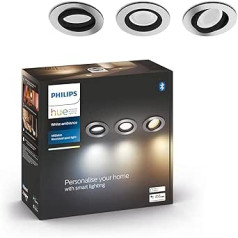 Philips Hue White Ambiance padziļināti prožektori Milliskin, iepakojums pa 3 (1050 lm), aptumšojami griestu lukturi Hue apgaismojuma sistēmai ar visiem baltajiem toņiem, vieda gaismas vadība, izmantojot balsi un lietotni, balts