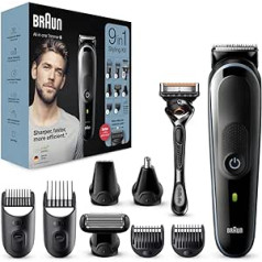 Braun Multi Grooming Kit 9 in 1 Trimmer 5 MGK5280 Beard Trimmer for Men, Hair Trimmer, Body Groomer, with AutoSensing Technology and 7 Attachments, UK Double Pin Plug, Black/Blue