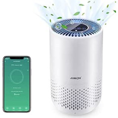 AIMOX Smart WiFi oro valytuvas namams, su oro kokybės jutikliu, 3 greičiai, tylus miego režimas, laikmatis, naktinis apšvietimas, CADR 136 m³/h, HEPA filtras, veikia su App Alexa ir Google