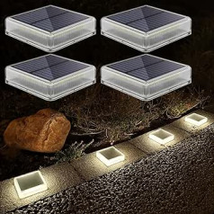 Soslina Solar Floor Lights Outdoor, 30 lm, Pack of 4 Solar Lights for Outdoor, Natural White, 4000 K, IP68 Waterproof, Auto On/Off Solar Lamps, LED celiņa apgaismojums dārzam, zālienam, iekšpagalmam, piebraucamajam ceļam,