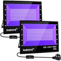 Indmird LED melnās gaismas prožektors, 2 100 W melnas gaismas lampa, IP66 ūdensizturīgs LED UV prožektors ar spraudni, 395–400 nm UV prožektors, ballīšu gaisma Helovīnam, akvārijs, skatuves, ballīte, neona