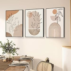 Gouwgenr Abstract Canvas Pictures, Pack of 3, Pictures with Rāmis, Alumīnijs, 40 x 58 cm, Moderns Wall Pictures with Rāmis, Abstract Figume Motifs for Guamistaba, Dzīvojamā istaba, A843