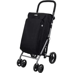 Carlett – pirkinių vežimėlis, sulankstomas prekybos centro vežimėlis su 4 ratais ir didelė 25 kg talpa, pagrindinis krepšys 48 l, terminis krepšys 10 l ir vandeniui atsparus audinys, juodas
