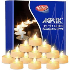 AGPTEK 100 Stück flackernde, batteriebetriebene falsche elektrische LED-Teelichter, warmweiß, flammenlose Kerzen für Weihnachten, Outdoor, Halloween, Hochzeit, Dekorācija, 3,6 cm