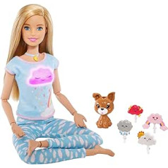 Barbie Breathe with Me Meditation Doll, Blonde, with 5 Lights & Guided Meditation Exercises, Puppy and 4 Emoji Accessories, Gift for Kids 3 to 8 Years Old