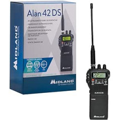 Midland Alan 42 DS, CB rokas radio ar digitālo trokšņa slāpētāju un plašiem piederumiem visām lietošanas jomām. 4W AM/FM.