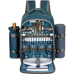 Hap Tim Picnic Basket Backpack for 4 People with Blanket, Wine Holder, Cooler Compartment, Cutlery Set, Couples Gifts, Mr & Mrs Gifts, Registration Wedding Registration, Blue (3065-BL)