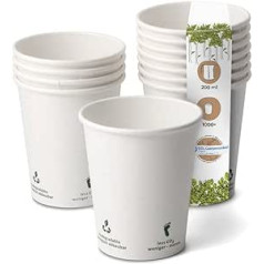 BIOZOYG organisko kafijas tasīšu kartons I kompostējams un bioloģiski noārdāms trauku dzeršanas konteiners kartona krūze vienreizējās lietošanas kafijas krūze baltā krāsā ar ikonas apdruku