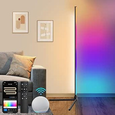 Fortand LED stūra lampa, WiFi RGBCW grīdas lampa Dzīvojamās istabas aptumšojama LED grīdas lampa, kas saderīga ar Alexa/Google Home, LED stūra gaisma ar tālvadības pulti, moderna lasīšanas lampa, viedā grīdas lampa,