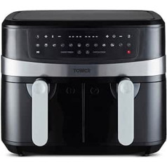 Tower T17088 Vortx 9 L karstā gaisa cepeškrāsns ar diviem groziem un viedo apdari — Airfryer karstā gaisa cepeškrāsns, 2 kameru kameras — 2600 W — melna