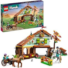 LEGO Friends rudens jojimo arklidės rinkinys su 2 žaisliniais žirgais, vežimu ir jojimo reikmenimis, jodinėjimo arklide ir žirgo žaislu, ūkio gyvūno dovana mergaitėms, berniukams ir vaikams nuo 7 metų 41745