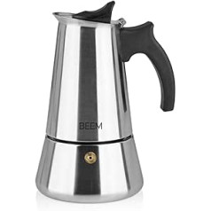 BEEM ESPRESSOMAKER espreso aparatas - 4 puodeliai | Kavos virimo aparatas | Tinka indukcinėms viryklėms | Nerūdijantis plienas | 150-200 ml Mocha | Kempingas Espresso Jug | Visų tipų viryklės