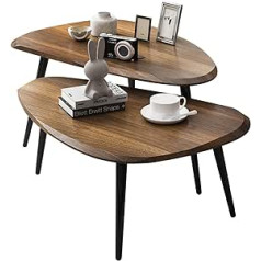 ASLASL 2 Sets Nordic Light Luxury Living Room Oval Coffee Table, Creative Sofa Side Table, Modern Balcony Small Room Table (Walnut)