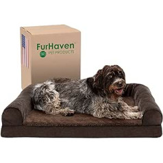 Furhaven XL atminties putplasčio šunų lova, šerpa ir šenilinė sofa su nuimamu plaunamu užvalkalu – kava, Jumbo (X-Large)