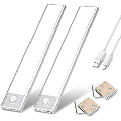 zoeson Motion Sensor USB Ultra Thin Lightweight LED Light, 37 LED lampas, Skapja apgaismojums, Iebūvēts akumulators, Droša nakts gaisma skapim, Skapis, Virtuve, Guļamistaba (2gab/iepakojumā)