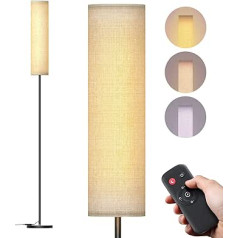 Homuserr 12 W LED grīdas lampa, aptumšojama stāvlampa viesistabā, LED grīdas lampa ar 3 krāsu temperatūrām, griestu prožektors ar lina abažūru un kājas slēdzi, grīdas lampa Vintage guļamistabai