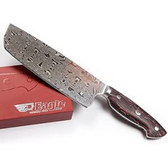 Eagle U-Grip Nakiri nazis 18 cm pilns Damaskas tērauds 108 slāņi / failu paliktņi G10 melns/sarkans/balts