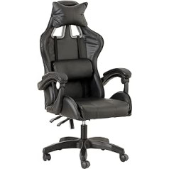 Baroni namų žaidimų kėdė, ergonomiška biuro kėdė, paminkštinta žaidimų kėdė su patogiu, reguliuojamu atlošu, žaidėjo kėdė su galvos atrama ir juosmens atrama, juoda