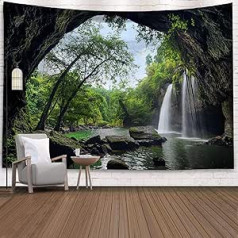 Wycian Wall Hanging Landscape Tapestry Nature Mountains Tapestry Green Wall Towel Nature Plants Motif Tapestry XXL Wall Towel Forest Sky Tapestry 350 x 256 cm