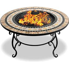 'Centurion Supports Fireology Beluga Garden Heat/Fire Pit/Grill/Ice Bucket – Oak Coffee Table with Marble Finish