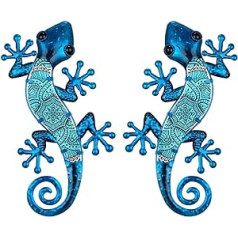 By Sigris - Metal Wall Decoration | Decorative Lizards for Wall - Wall Decoration Garden - Pack of 2 - Blue - 1 x 17 x 36 cm