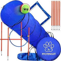 PFOTENGUT® Agility komplekts suņiem [11 gab.] — daudzpusīgs šķēršļu komplekts ar suņu tuneli, slalomu utt. suņu apmācībai un suņu sportam — iekļauti piederumi un transportēšanas soma