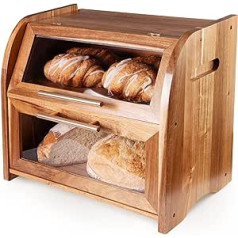 Acacia maizes tvertne ar ventilāciju, liels maizes trauks, 2 plaukti un skata logs, koka maizes trauks vāverēm, tīteņi, maizes uzglabāšana. 40 x 26 x 37 cm maizes kaste -