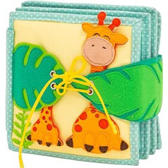 „Jolly Designs“ 6 pusių mini tyli knyga „Jungle Montessori“ mokomasis žaislas, pagamintas iš aukštos kokybės audinio, skatinantis motorinius įgūdžius, skirtas mažiems vaikams ir kūdikiams nuo 18 mėnesių