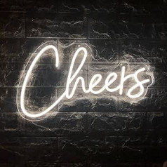 Cheers Neon Sign for Wall Decor Home Bar Club Party Coffee Business Cocktail Bar Man Cave Open Bright LED Bar Sign USB Powered with Metal Chain 17 x 9.5 inch, Warm White White