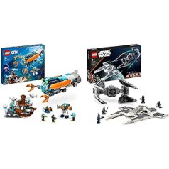 LEGO 60379 City dziļjūras pētnieku zemūdenes rotaļlieta, zemūdens komplekts ar dronu, mehānisms un 75348 Star Wars Mandalorian Fang Fighter vs. TIE pārtvērēja komplekts